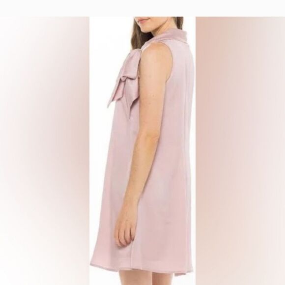 Signature By Robbie Bee Blush Hammered Satin Shift With Tie Detail Size 12P NWT - Picture 3 of 5